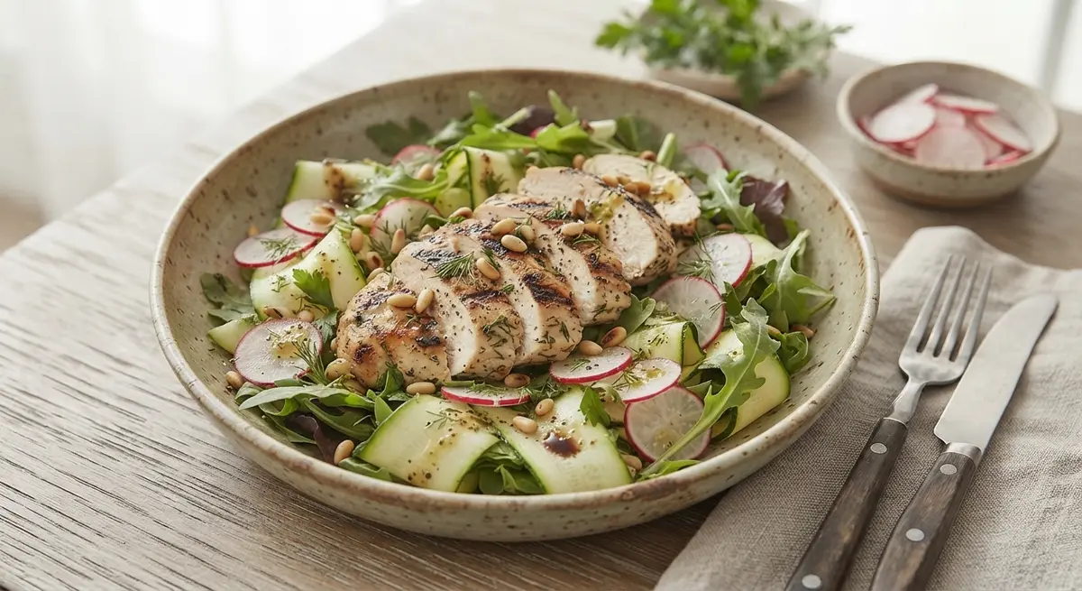 Grilled Chicken Raw Zucchini Radish Salad